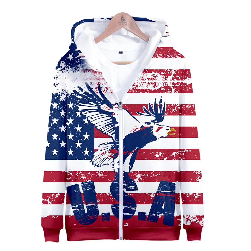 Coats Streetwear Fashion Casual Long Sleeve Hoody American Flag 3d Harajuku Unisex JERSEY Sweatshirt Men Sweatshirt Zip Hoodies