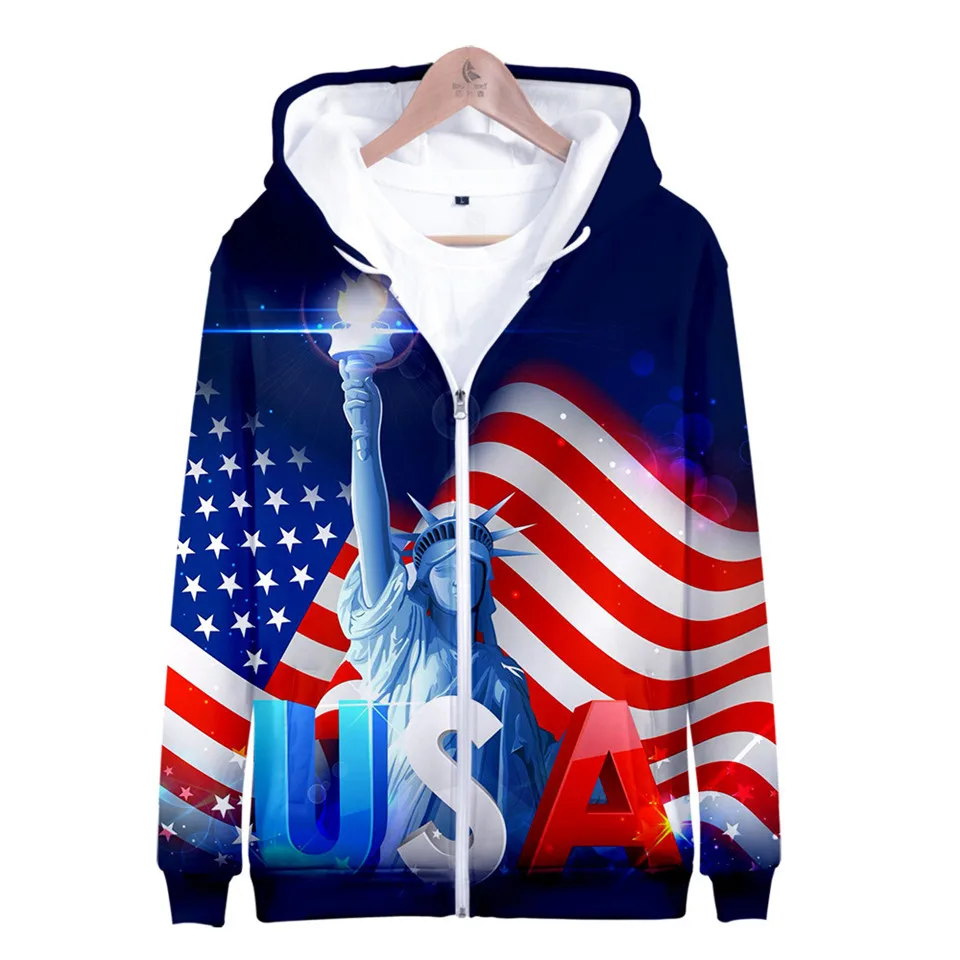 Coats Streetwear Fashion Casual Long Sleeve Hoody American Flag 3d Harajuku Unisex JERSEY Sweatshirt Men Sweatshirt Zip Hoodies