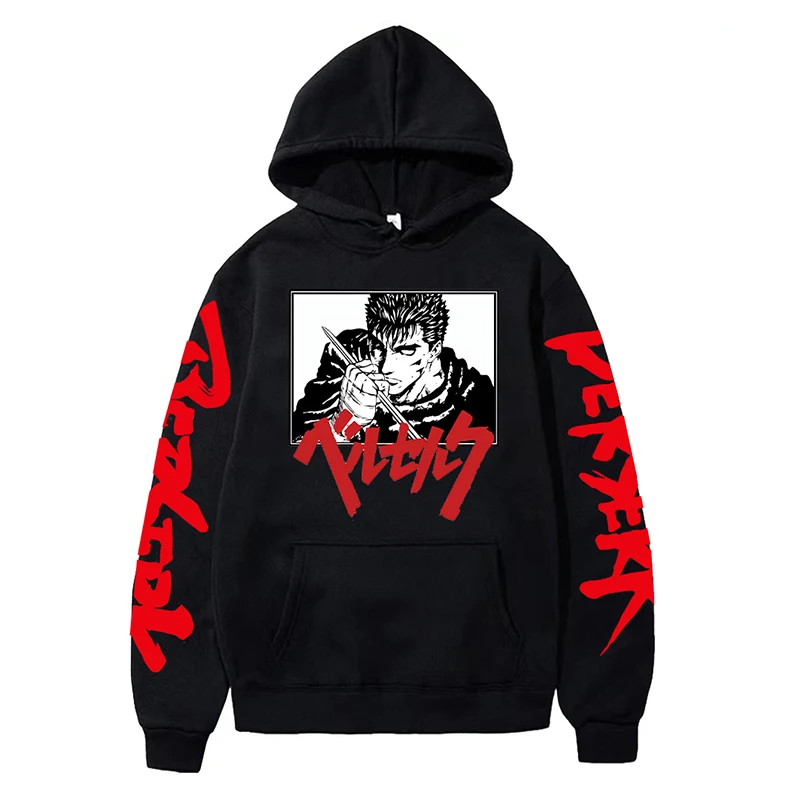 Anime Berserk Hoodies for Men Japanese Harajuku Fashion New Hoodie Sweatshirts Unisex Black Long Sleeve Funny Graphic Pullovers