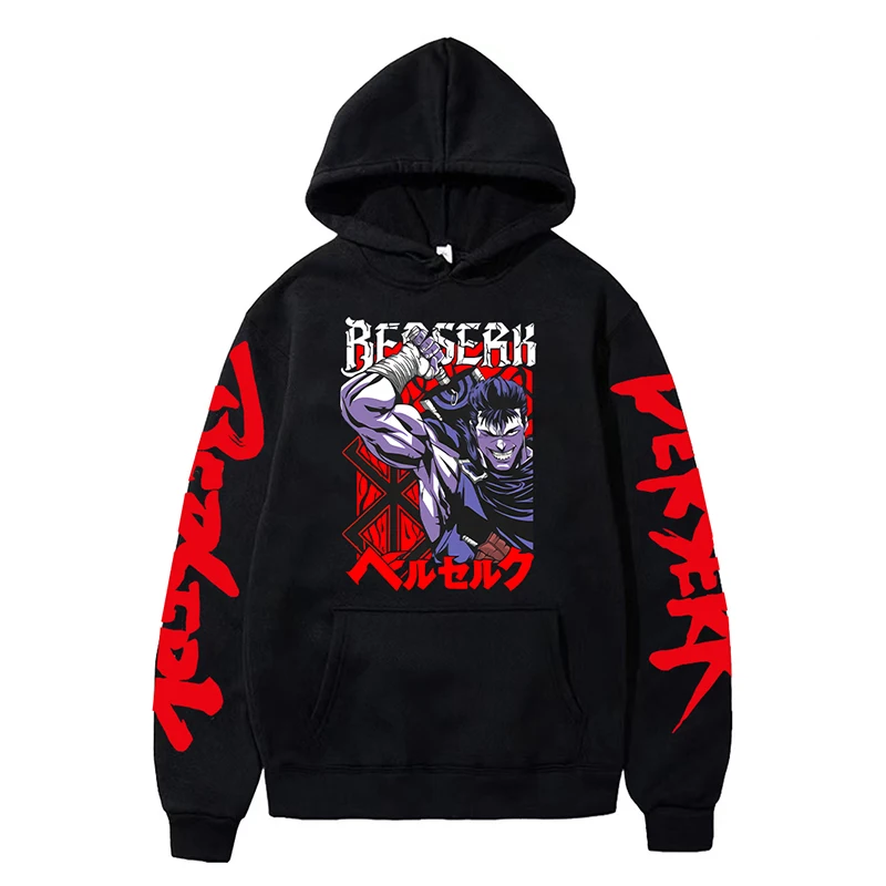 Anime Berserk Hoodies for Men Japanese Harajuku Fashion New Hoodie Sweatshirts Unisex Black Long Sleeve Funny Graphic Pullovers