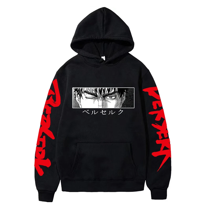 Anime Berserk Hoodies for Men Japanese Harajuku Fashion New Hoodie Sweatshirts Unisex Black Long Sleeve Funny Graphic Pullovers