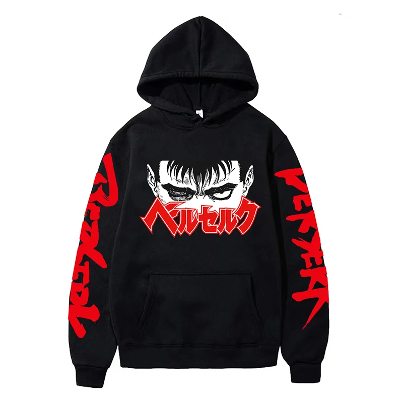 Anime Berserk Hoodies for Men Japanese Harajuku Fashion New Hoodie Sweatshirts Unisex Black Long Sleeve Funny Graphic Pullovers