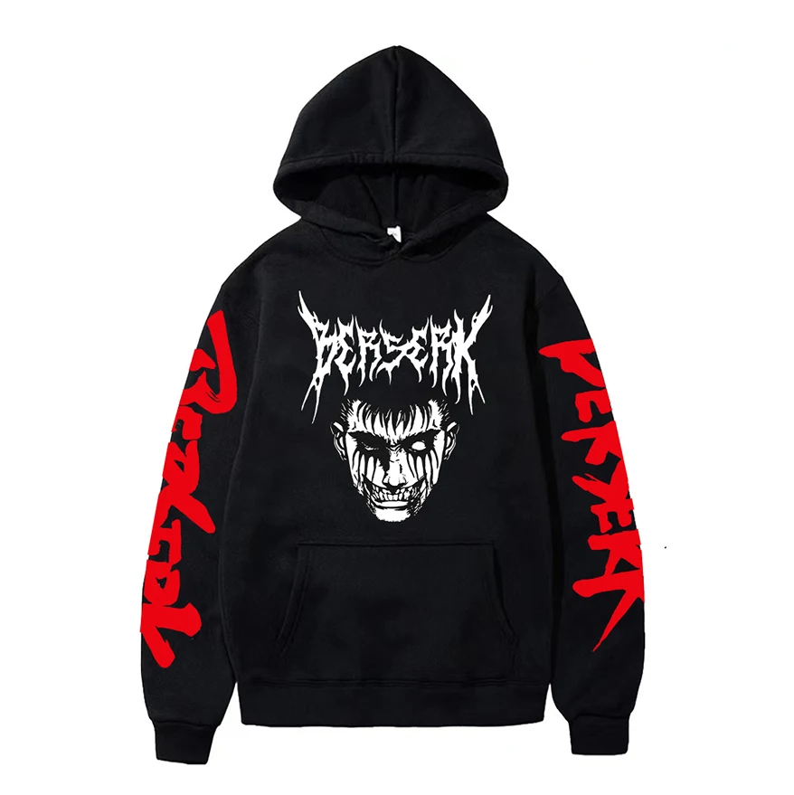 Anime Berserk Hoodies for Men Japanese Harajuku Fashion New Hoodie Sweatshirts Unisex Black Long Sleeve Funny Graphic Pullovers