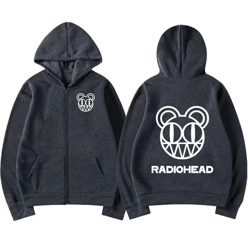 Rock Band Radiohead Logo Zipper Hoodie Men's Fashion Vintage Zip Up Sweatshirt Punk Hip Hop Oversized Hoodies Jacket Outerwear