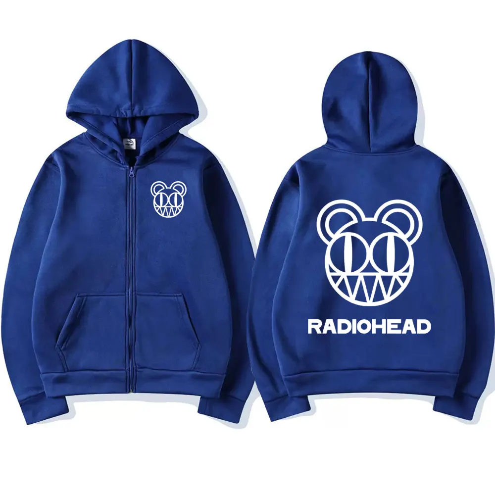Rock Band Radiohead Logo Zipper Hoodie Men's Fashion Vintage Zip Up Sweatshirt Punk Hip Hop Oversized Hoodies Jacket Outerwear