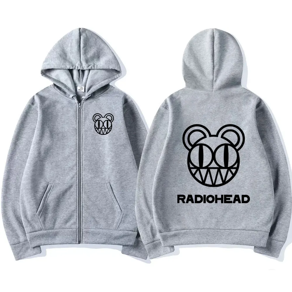 Rock Band Radiohead Logo Zipper Hoodie Men's Fashion Vintage Zip Up Sweatshirt Punk Hip Hop Oversized Hoodies Jacket Outerwear