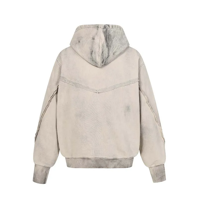 American Retro High Street Hoodie Y2k Asymmetrical Zip Up Hoodie Sweatshirt Autumn Winter Men's Loose Hooded Jacket Streetwear