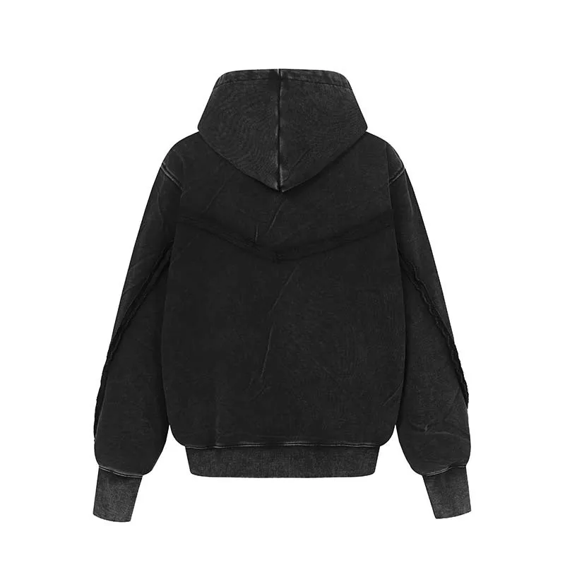 American Retro High Street Hoodie Y2k Asymmetrical Zip Up Hoodie Sweatshirt Autumn Winter Men's Loose Hooded Jacket Streetwear