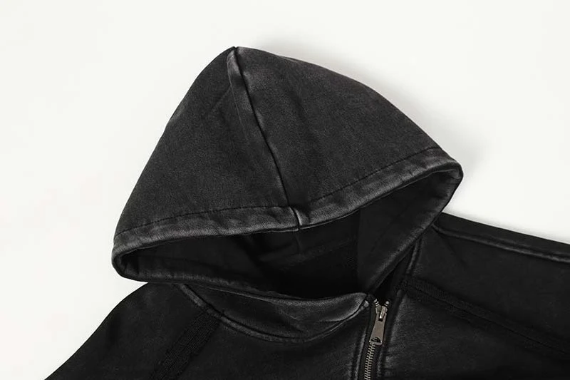 American Retro High Street Hoodie Y2k Asymmetrical Zip Up Hoodie Sweatshirt Autumn Winter Men's Loose Hooded Jacket Streetwear
