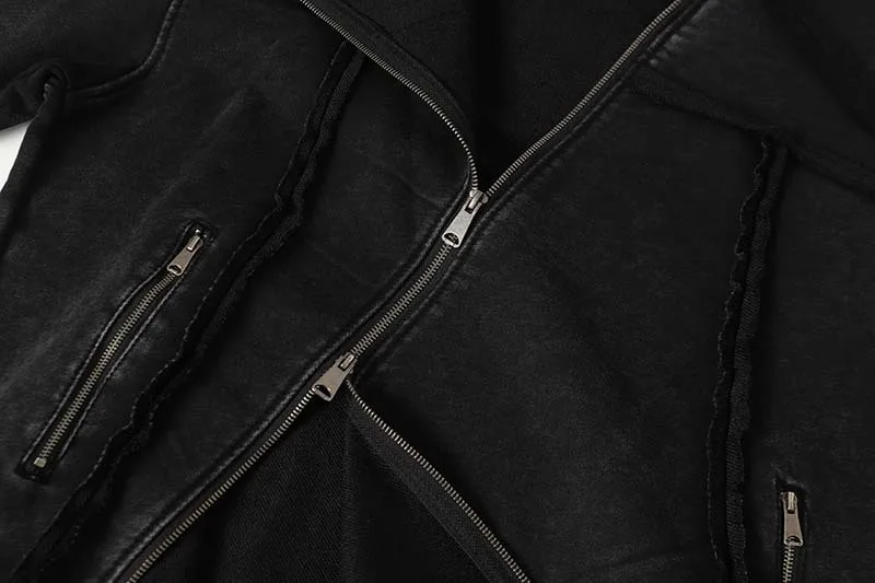 American Retro High Street Hoodie Y2k Asymmetrical Zip Up Hoodie Sweatshirt Autumn Winter Men's Loose Hooded Jacket Streetwear