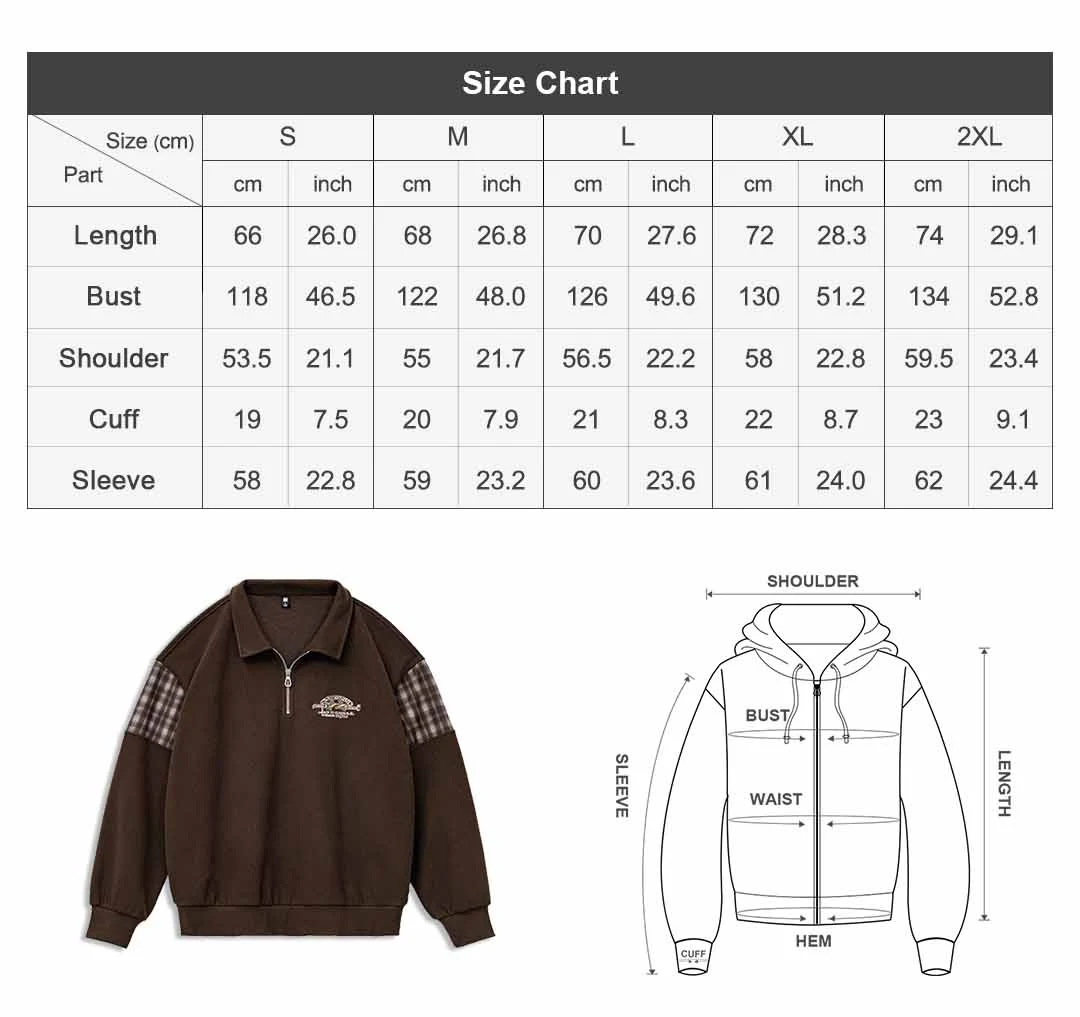 Maden Vintage Half-Zip Sweatshirt Men Brown American Casual Retro Color Block Embroidered Pullover Sweatshirt Outerwear Fall