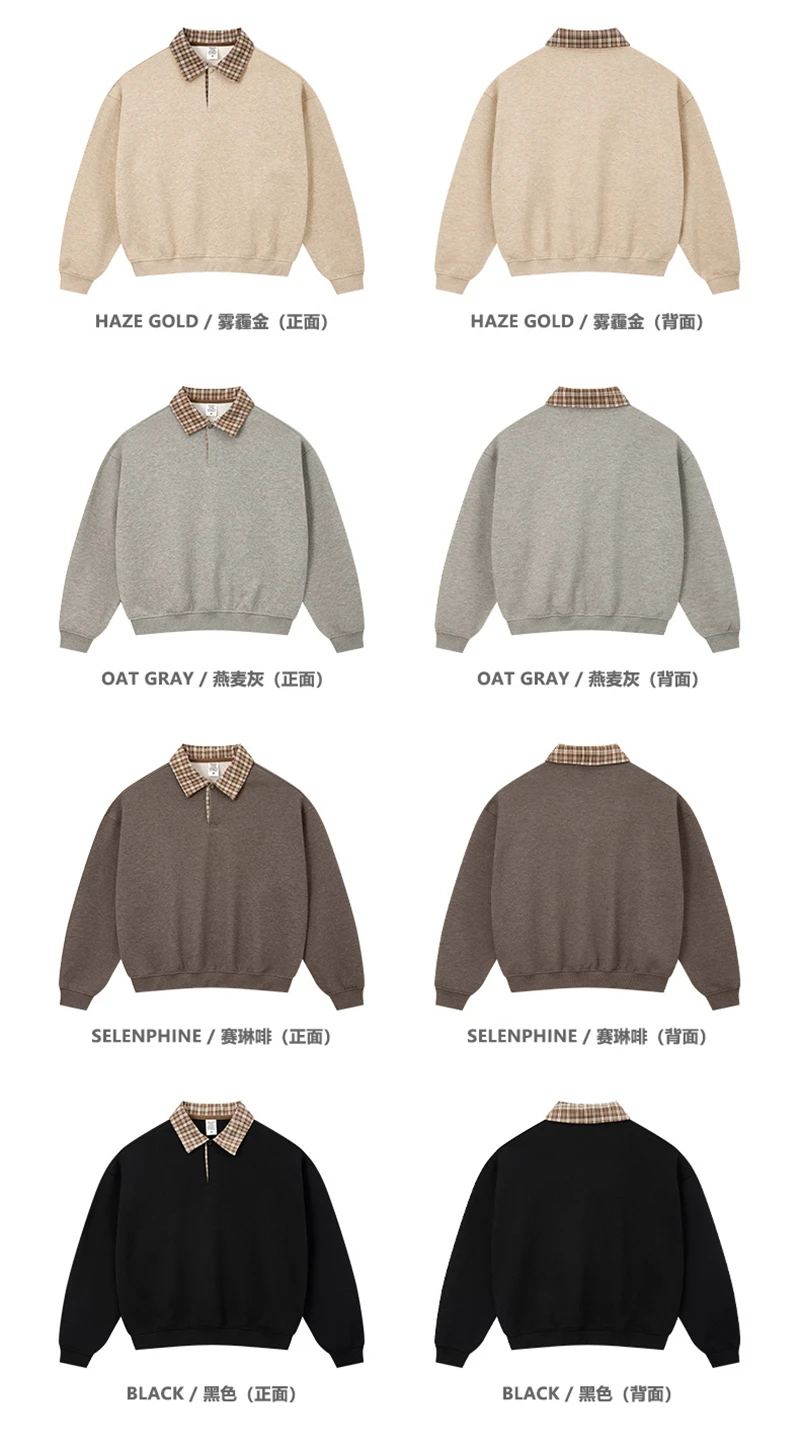 ZODF Fashion Autumn Men 320gsm Turn Down Collar Sweatshirt Unisex Cusual Old Money Style Polo Pullovers HY1317