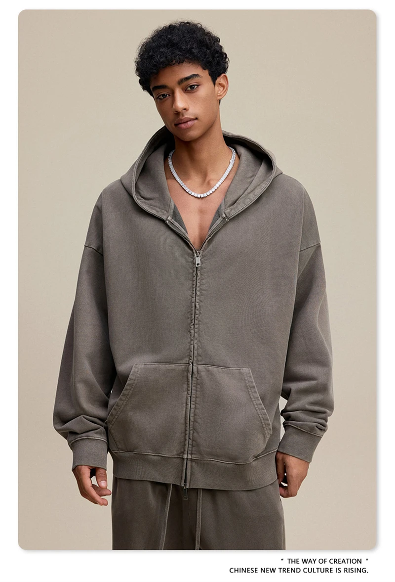 ZODF 2025 Autumn Men Heavy Weight 480gsm Hoodies Unisex Retro Washed Terry Cotton Distressed Hooded Coats HY1110