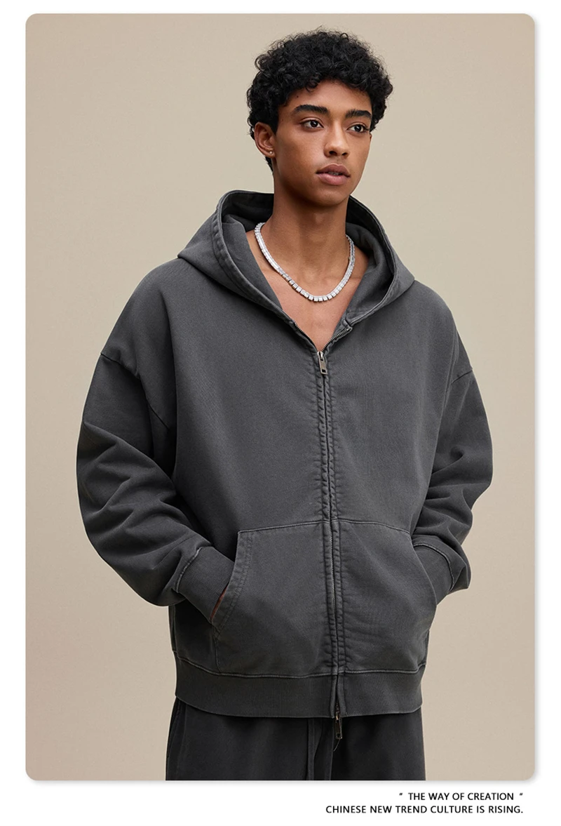 ZODF 2025 Autumn Men Heavy Weight 480gsm Hoodies Unisex Retro Washed Terry Cotton Distressed Hooded Coats HY1110