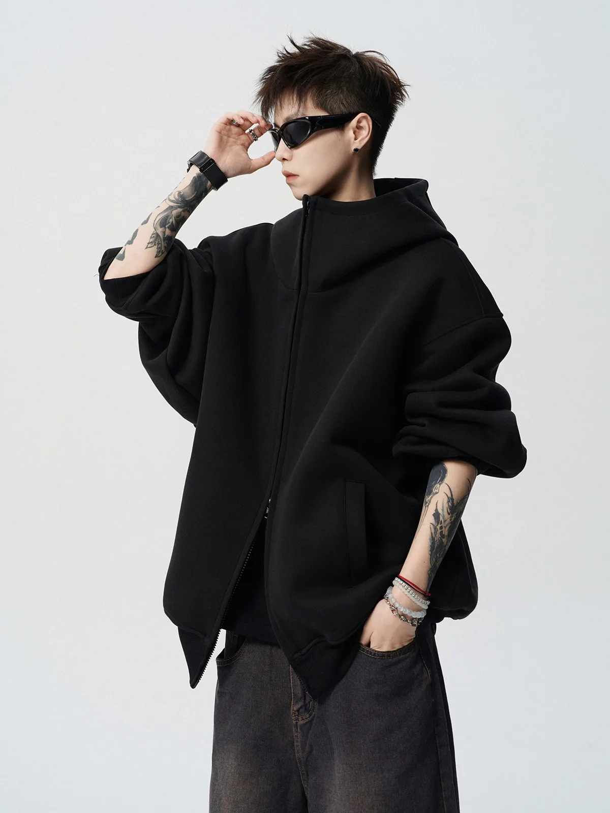 2026 Autumn Winter New Men's Casual High Collar Hoodie Korean Fashion Harajuku High Street Loose Zipper Hooded Jacket Streetwear