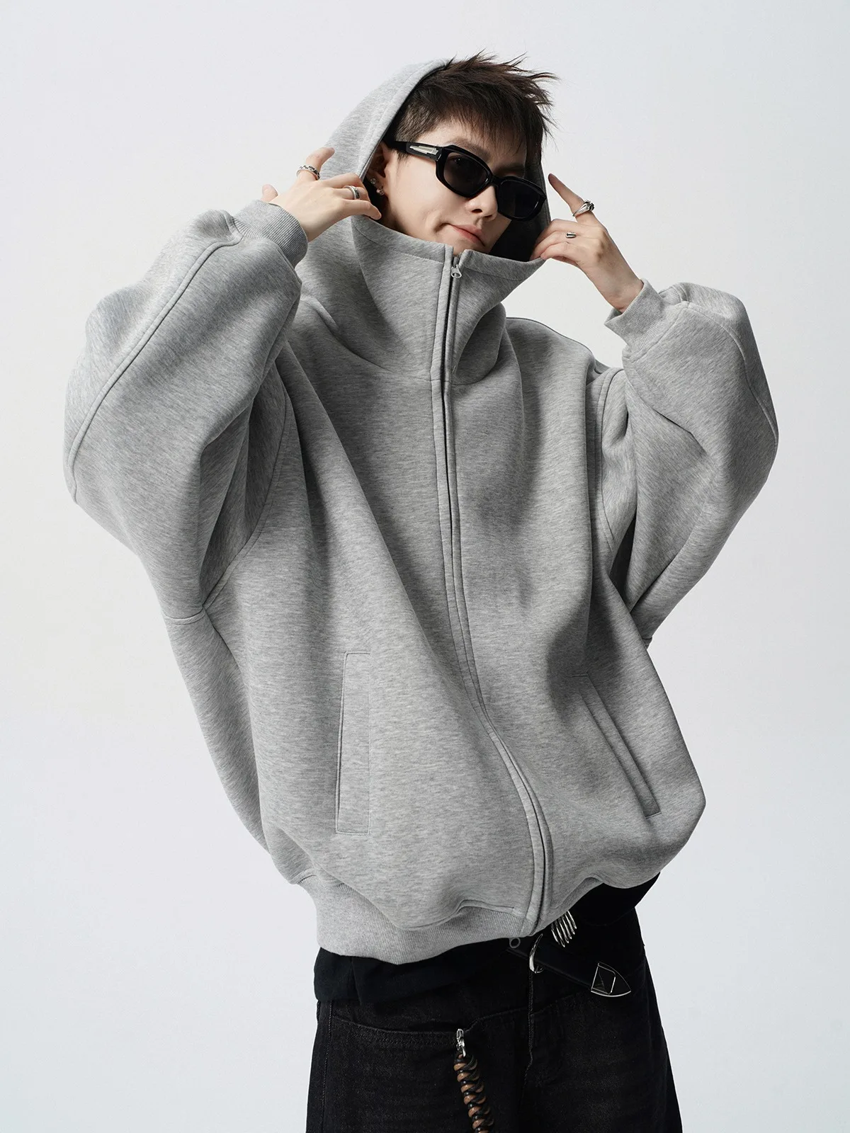 2026 Autumn Winter New Men's Casual High Collar Hoodie Korean Fashion Harajuku High Street Loose Zipper Hooded Jacket Streetwear