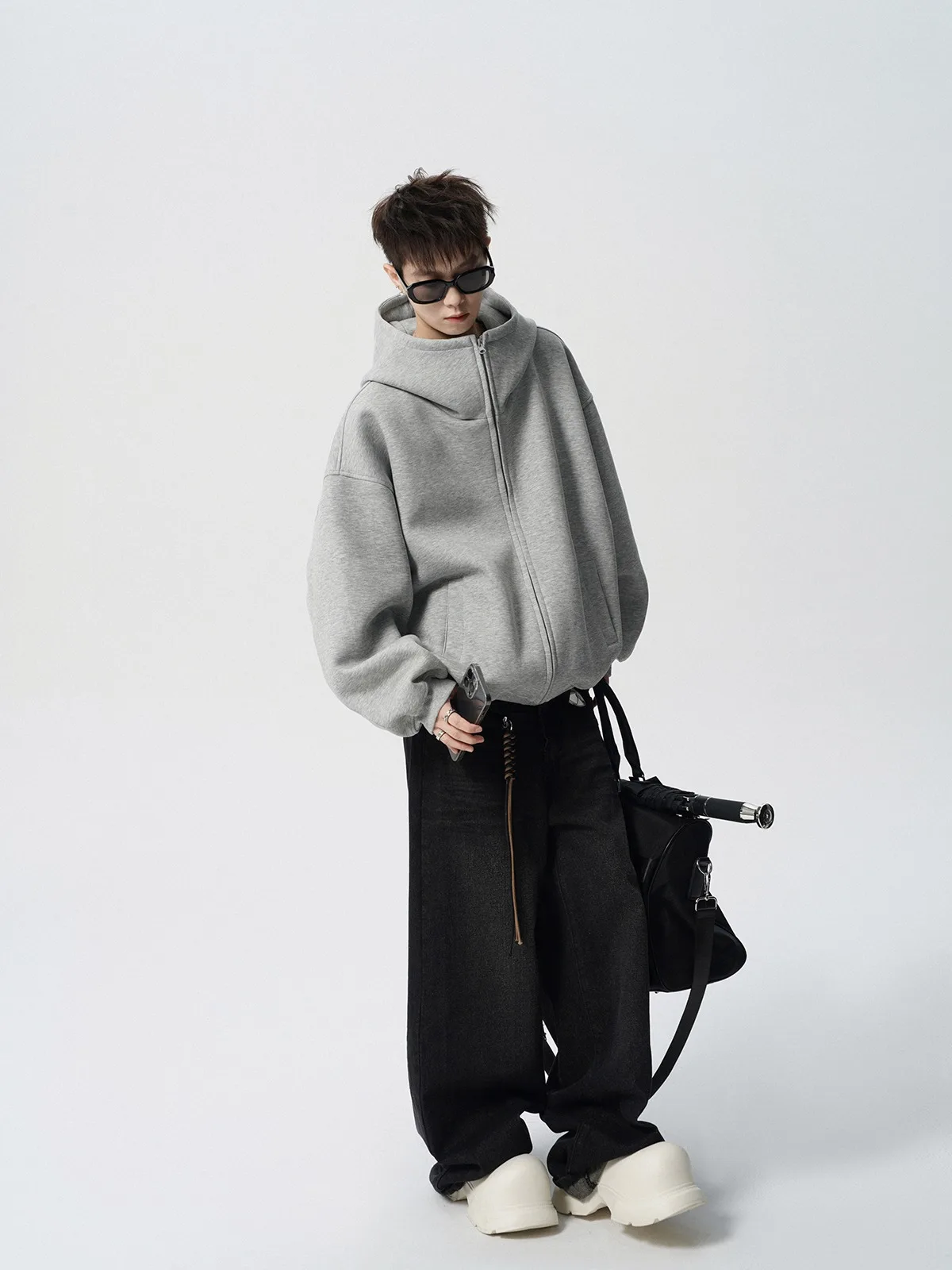 2026 Autumn Winter New Men's Casual High Collar Hoodie Korean Fashion Harajuku High Street Loose Zipper Hooded Jacket Streetwear