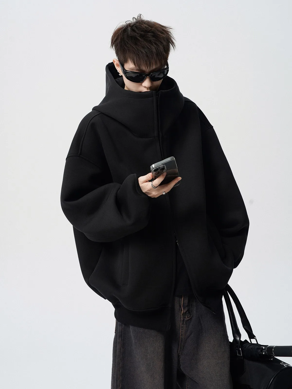 2026 Autumn Winter New Men's Casual High Collar Hoodie Korean Fashion Harajuku High Street Loose Zipper Hooded Jacket Streetwear