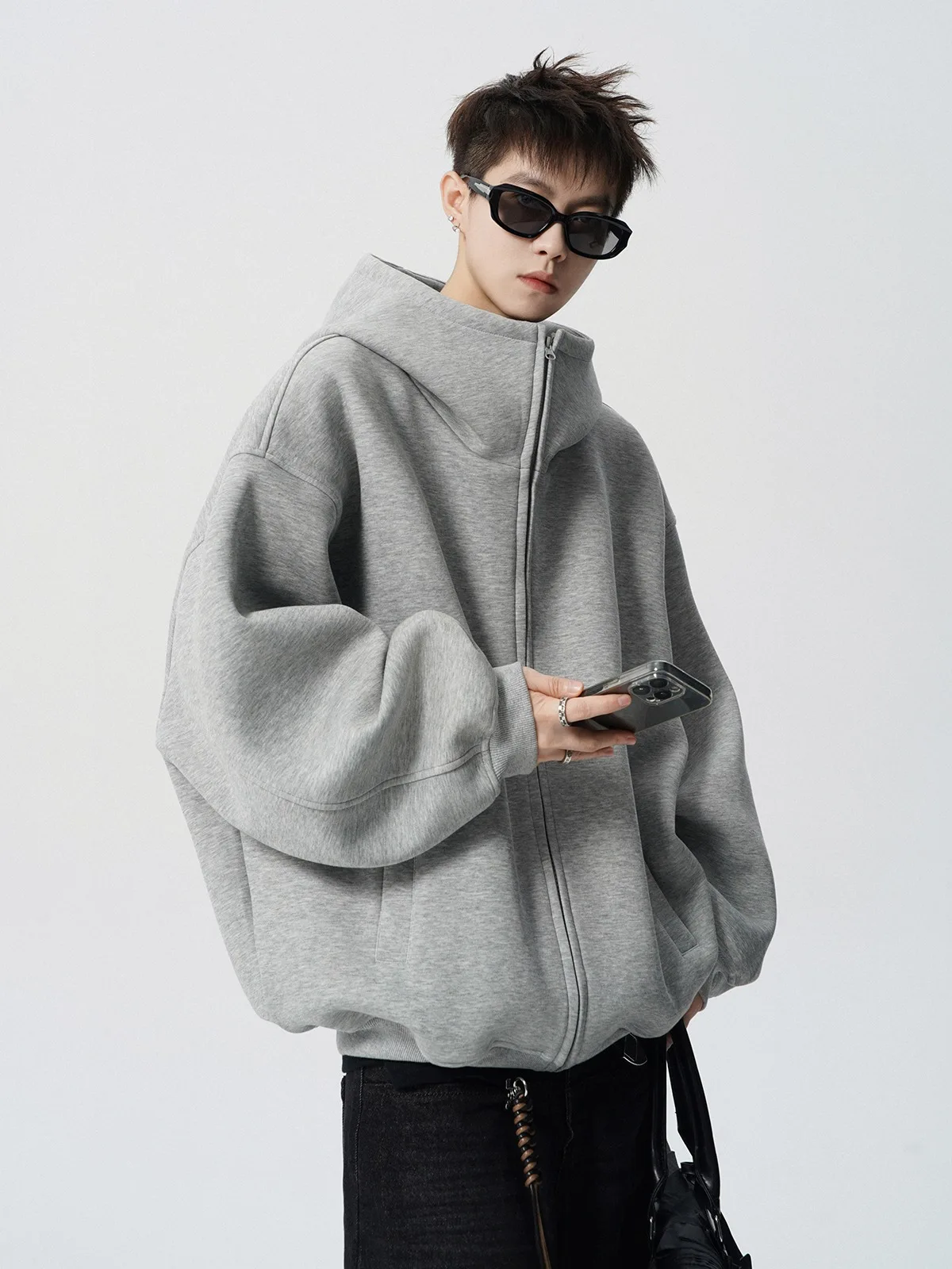 2026 Autumn Winter New Men's Casual High Collar Hoodie Korean Fashion Harajuku High Street Loose Zipper Hooded Jacket Streetwear