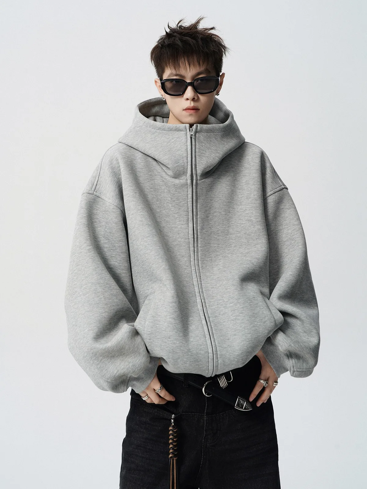 2026 Autumn Winter New Men's Casual High Collar Hoodie Korean Fashion Harajuku High Street Loose Zipper Hooded Jacket Streetwear