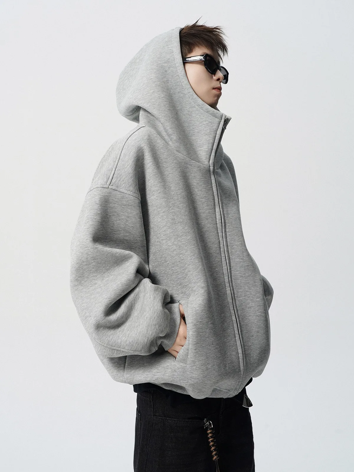 2026 Autumn Winter New Men's Casual High Collar Hoodie Korean Fashion Harajuku High Street Loose Zipper Hooded Jacket Streetwear