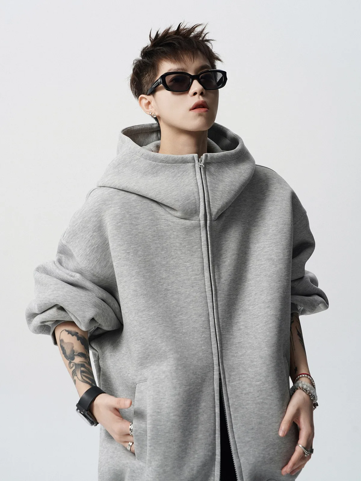 2026 Autumn Winter New Men's Casual High Collar Hoodie Korean Fashion Harajuku High Street Loose Zipper Hooded Jacket Streetwear