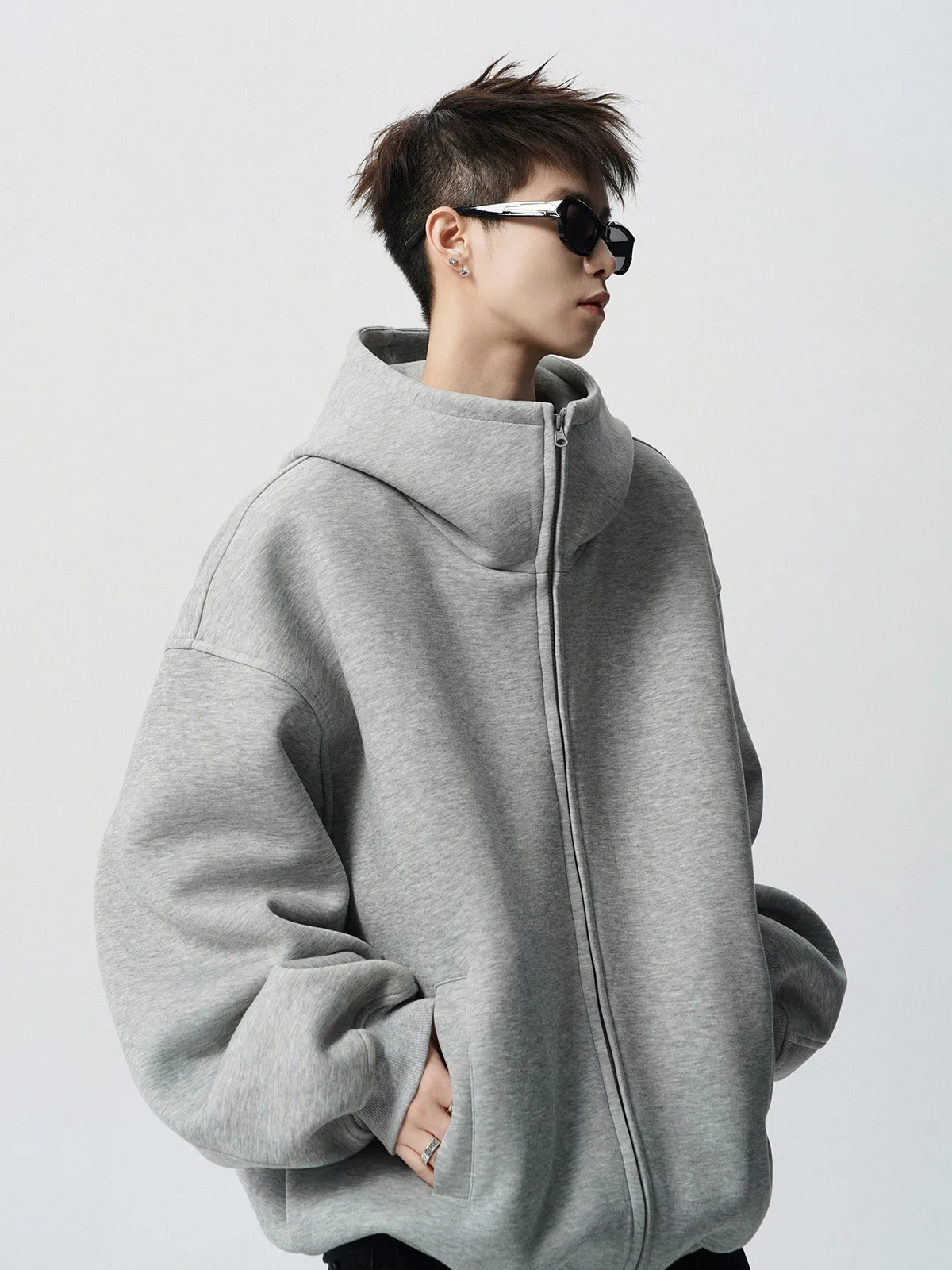 2026 Autumn Winter New Men's Casual High Collar Hoodie Korean Fashion Harajuku High Street Loose Zipper Hooded Jacket Streetwear