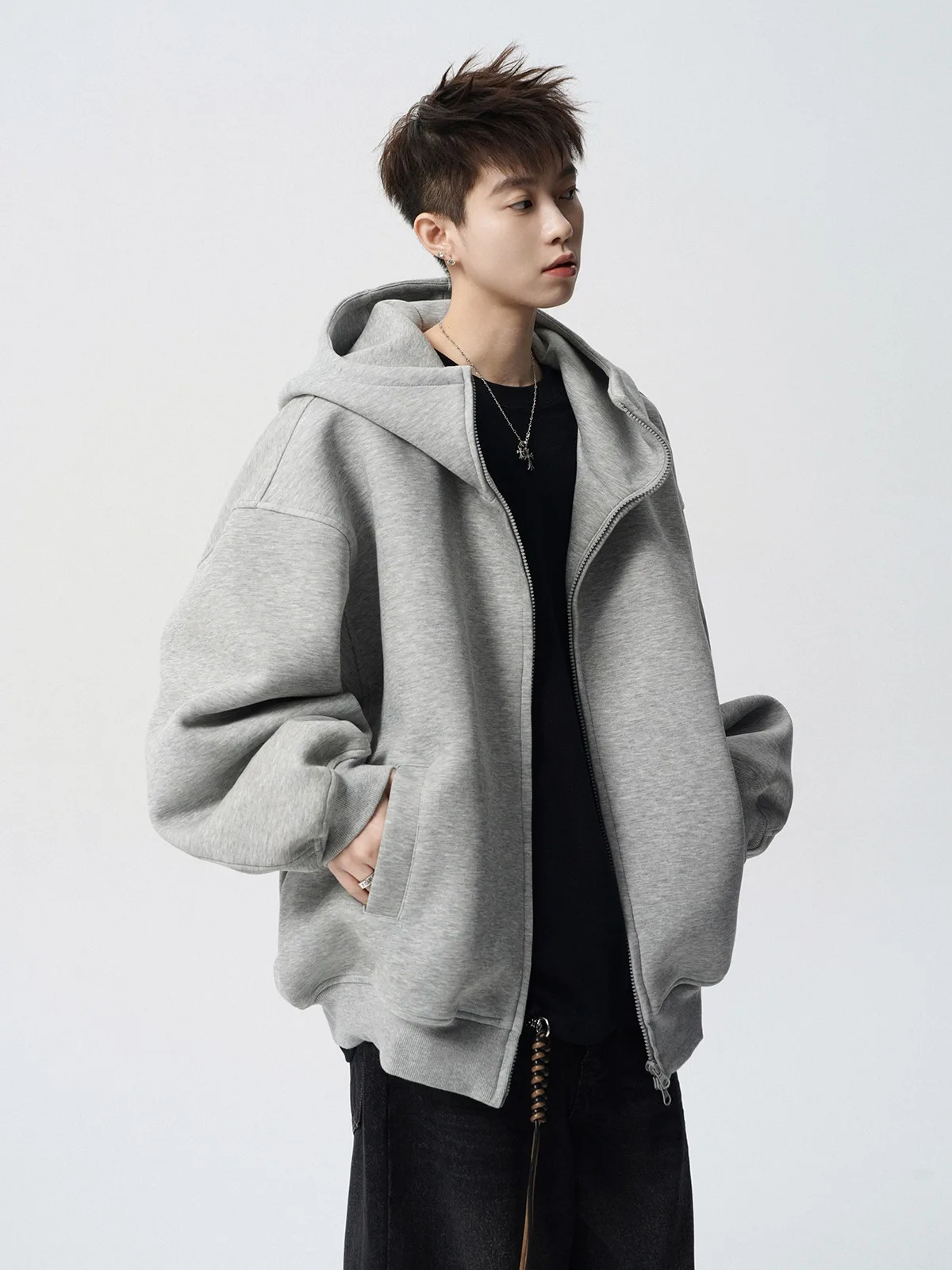 2026 Autumn Winter New Men's Casual High Collar Hoodie Korean Fashion Harajuku High Street Loose Zipper Hooded Jacket Streetwear