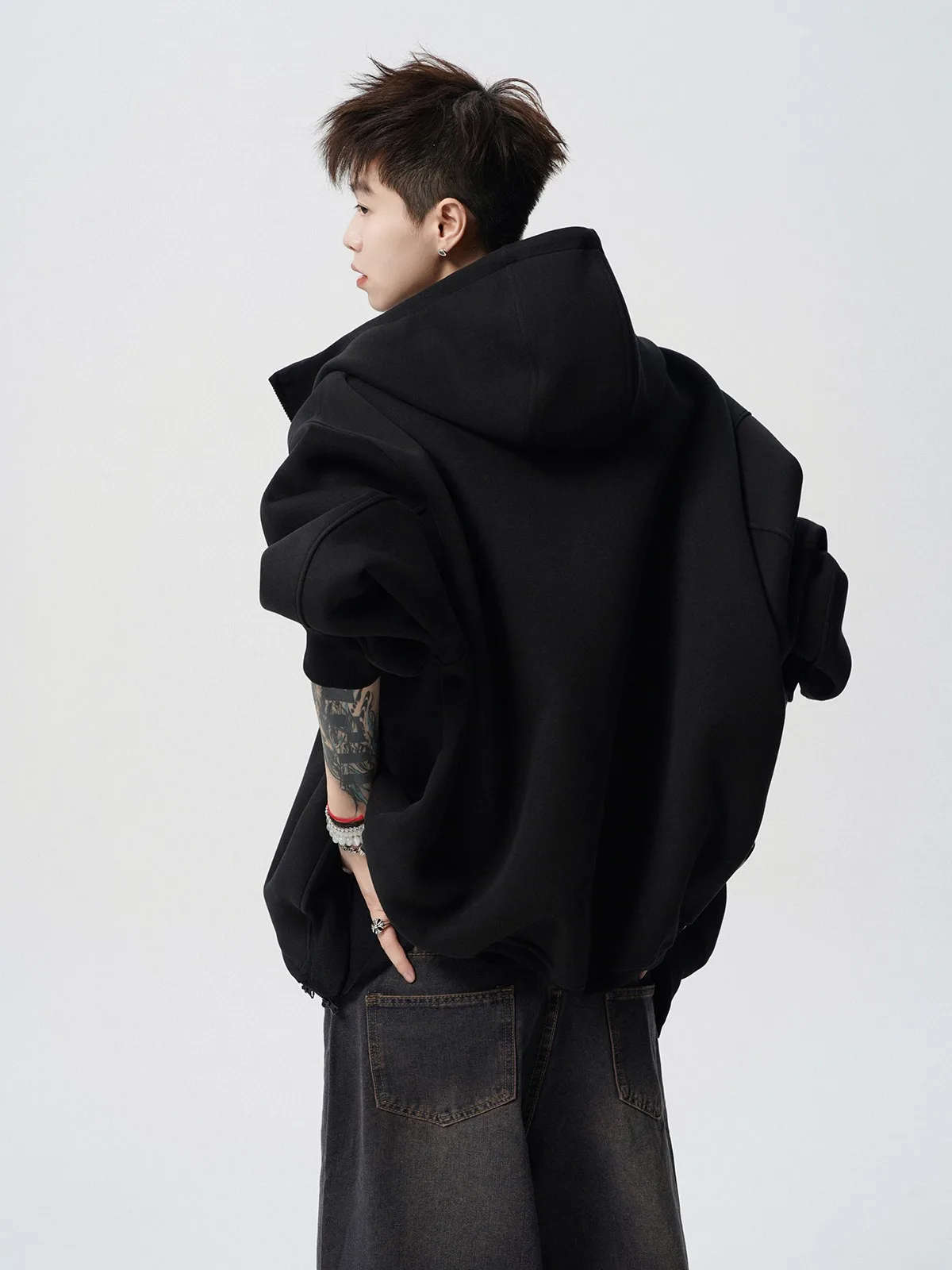 2026 Autumn Winter New Men's Casual High Collar Hoodie Korean Fashion Harajuku High Street Loose Zipper Hooded Jacket Streetwear