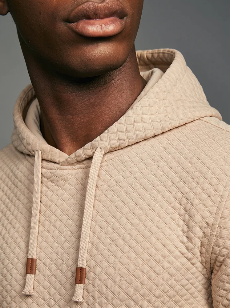 TACVASEN Mens Fashion Knit Hooded Sweatshirt Casual Plain Pullover Hoodie Drawstring Quilted Textured Soft Warm High Quality