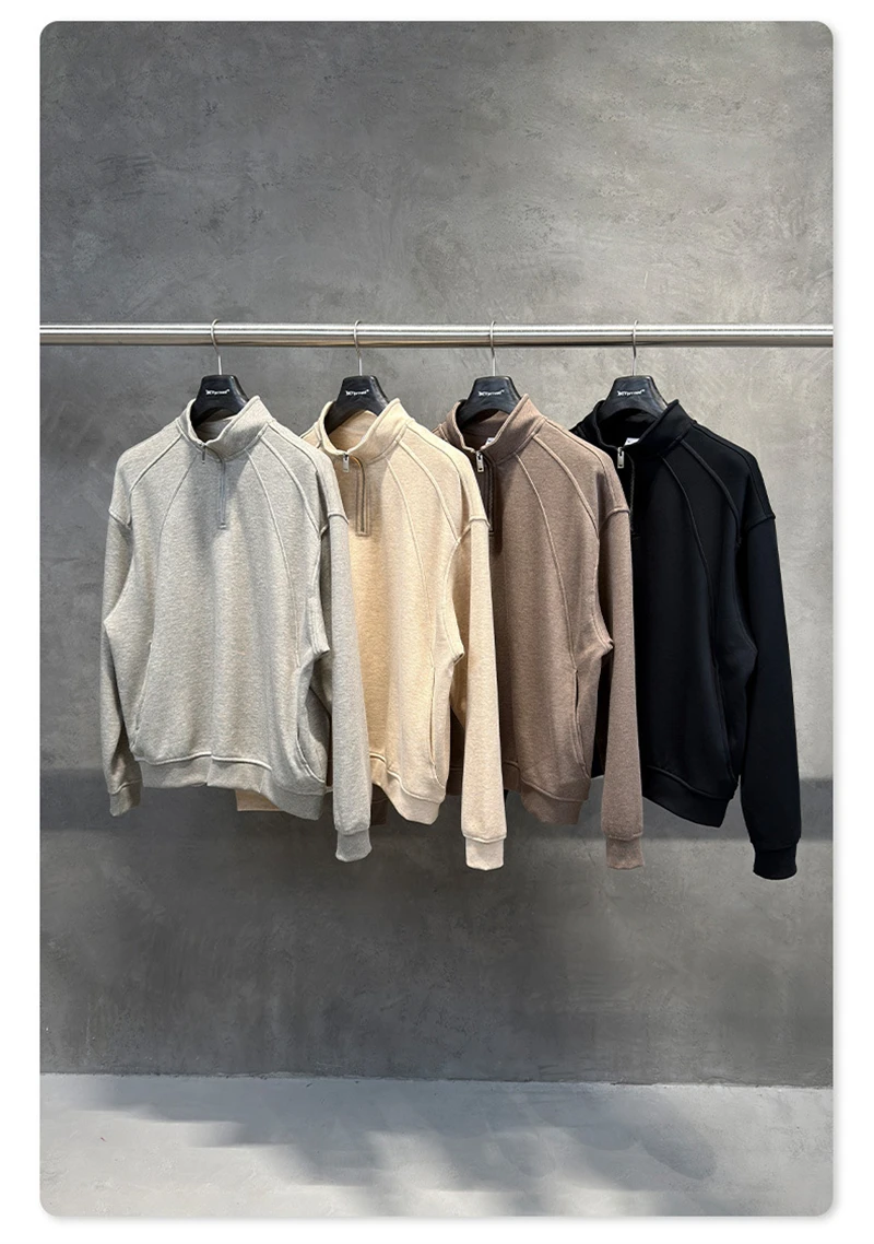 ZODF Trendy Autumn 320gsm Polo Collar Sweatshirt For Man Unisex Cusual Old Money Style Half Zipper Pullovers Streetwears HY1319