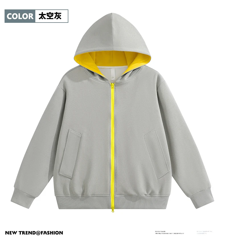 Couple Hooded Color Block Sweatshirt Outerwear Autumn Winter New American Retro Spliced Two Color Mens Cardigan Sweatshirt