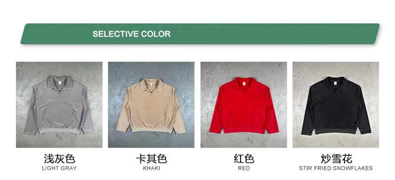 ZODF Trendy Men 380gsm V Neck Polo Collar Sweatshirt Unisex Washed Fire Snowflake Old Money Style Pullovers HY1322