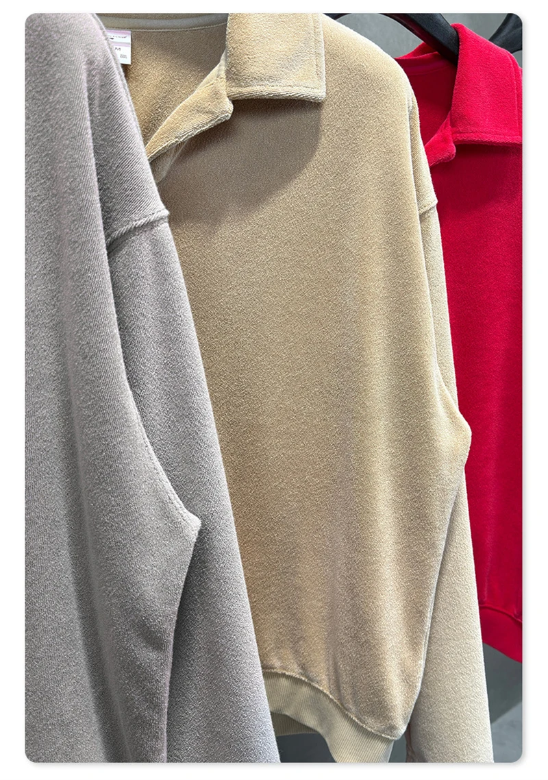 ZODF Trendy Men 380gsm V Neck Polo Collar Sweatshirt Unisex Washed Fire Snowflake Old Money Style Pullovers HY1322