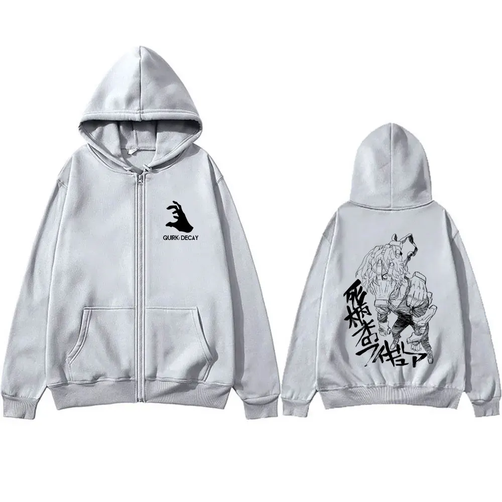 Anime My Hero Academia Shigaraki Tomura Zipper Hoodie Men Retro Fleece Zip Up Jacket Man Cartoon Manga Cosplay Zip Up Sweatshirt