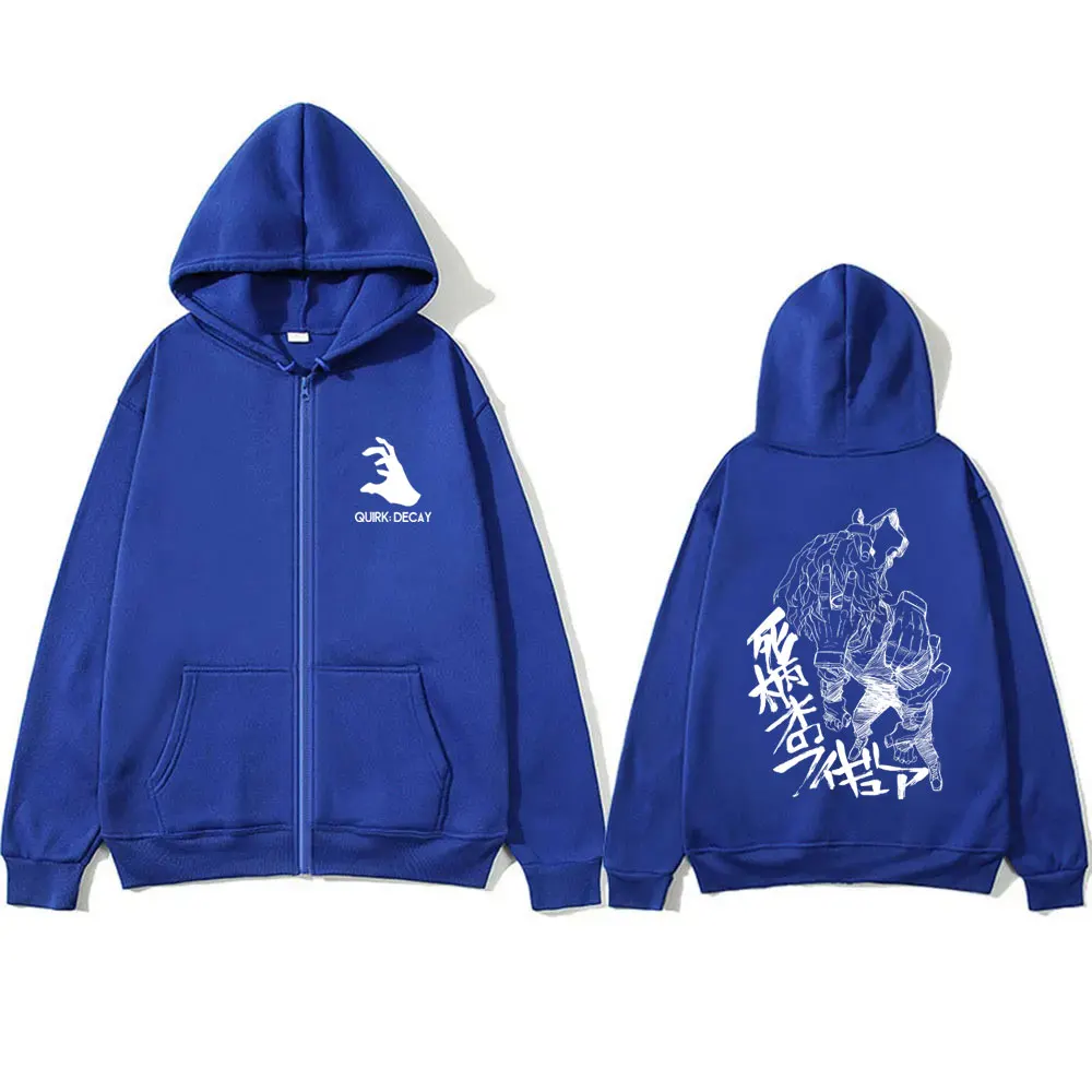Anime My Hero Academia Shigaraki Tomura Zipper Hoodie Men Retro Fleece Zip Up Jacket Man Cartoon Manga Cosplay Zip Up Sweatshirt