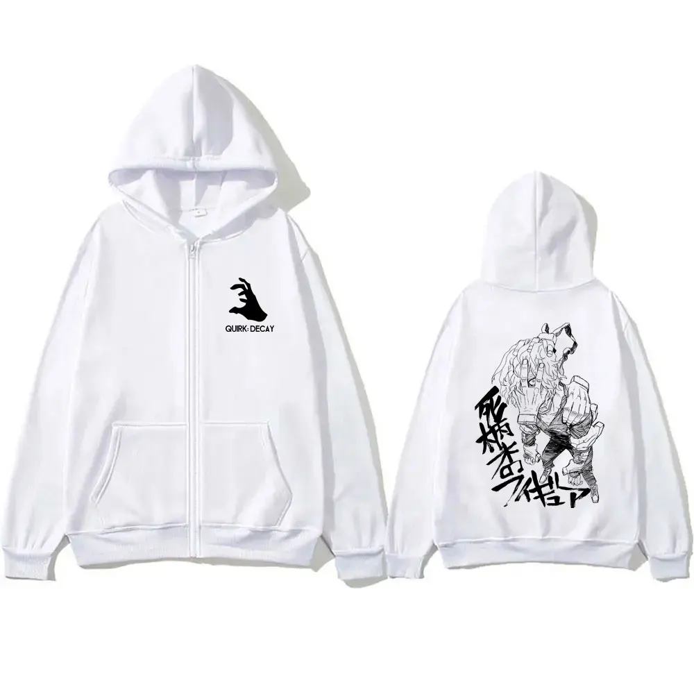 Anime My Hero Academia Shigaraki Tomura Zipper Hoodie Men Retro Fleece Zip Up Jacket Man Cartoon Manga Cosplay Zip Up Sweatshirt