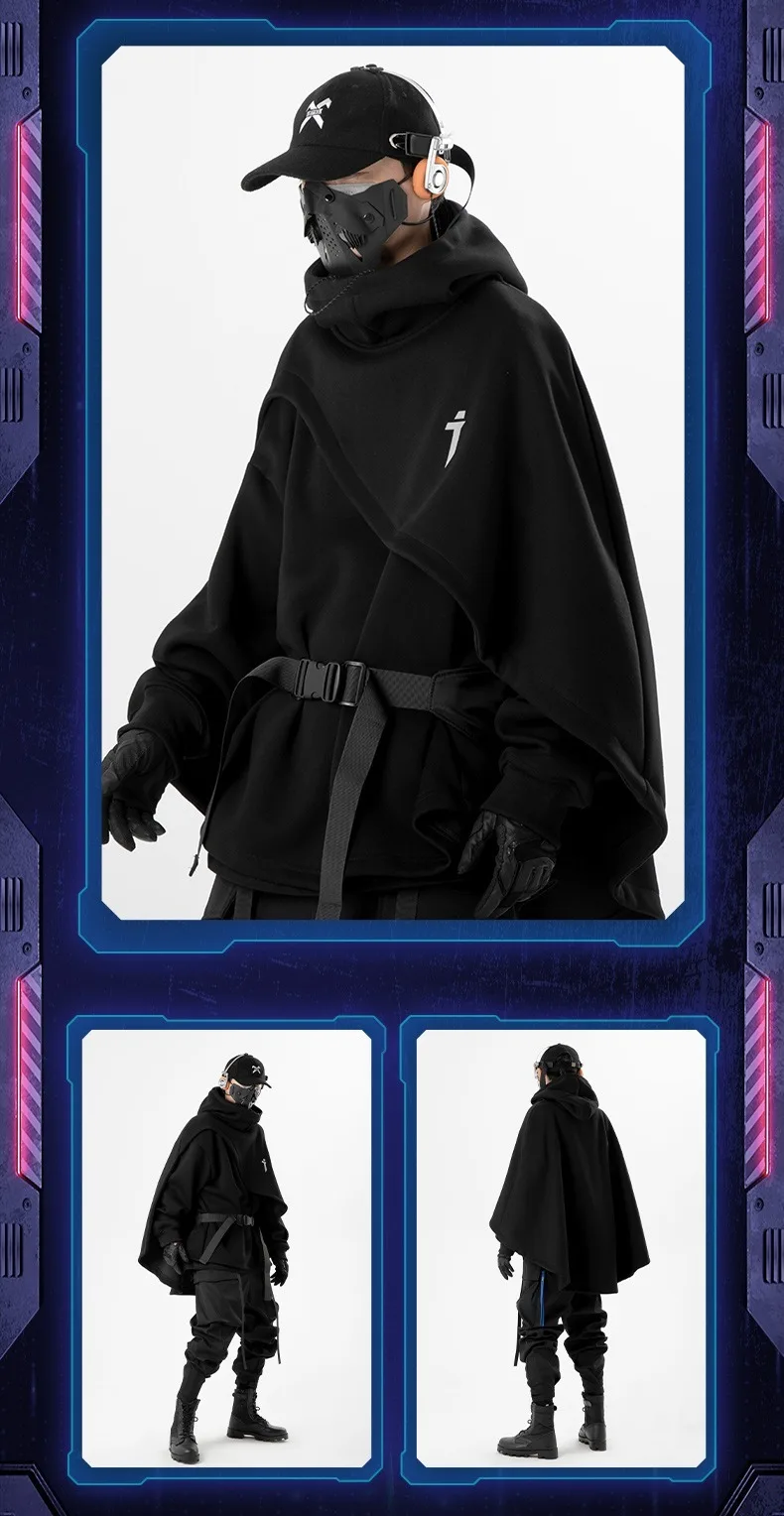 PFNW Autumn Winter Sweatshirt Hooded Fake Two-Piece Pullover Cloak Jacket 2025 Darkwear Male Tops 28W9215