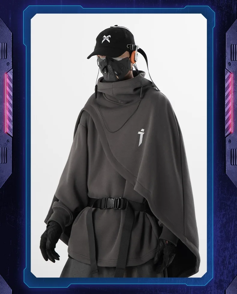 PFNW Autumn Winter Sweatshirt Hooded Fake Two-Piece Pullover Cloak Jacket 2025 Darkwear Male Tops 28W9215