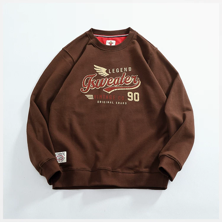 2024 Autumn New American Retro Long Sleeve O-neck Wing Letter Printed Sweatshirts Men's Fashion Terry Pullover Casual Sportwear