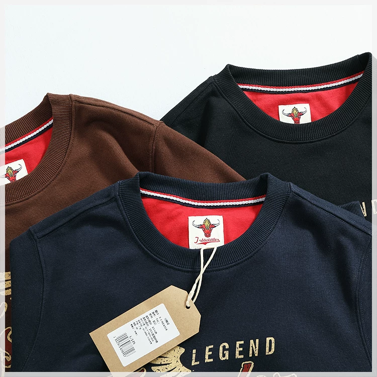 2024 Autumn New American Retro Long Sleeve O-neck Wing Letter Printed Sweatshirts Men's Fashion Terry Pullover Casual Sportwear