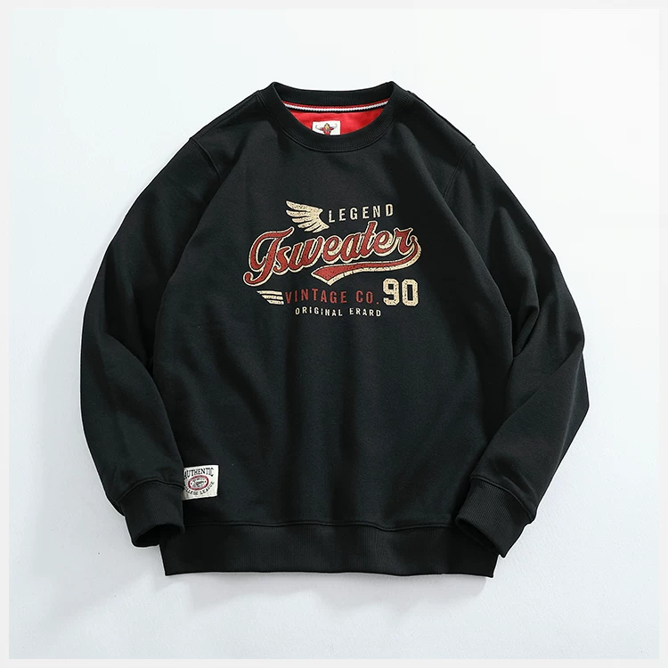 2024 Autumn New American Retro Long Sleeve O-neck Wing Letter Printed Sweatshirts Men's Fashion Terry Pullover Casual Sportwear