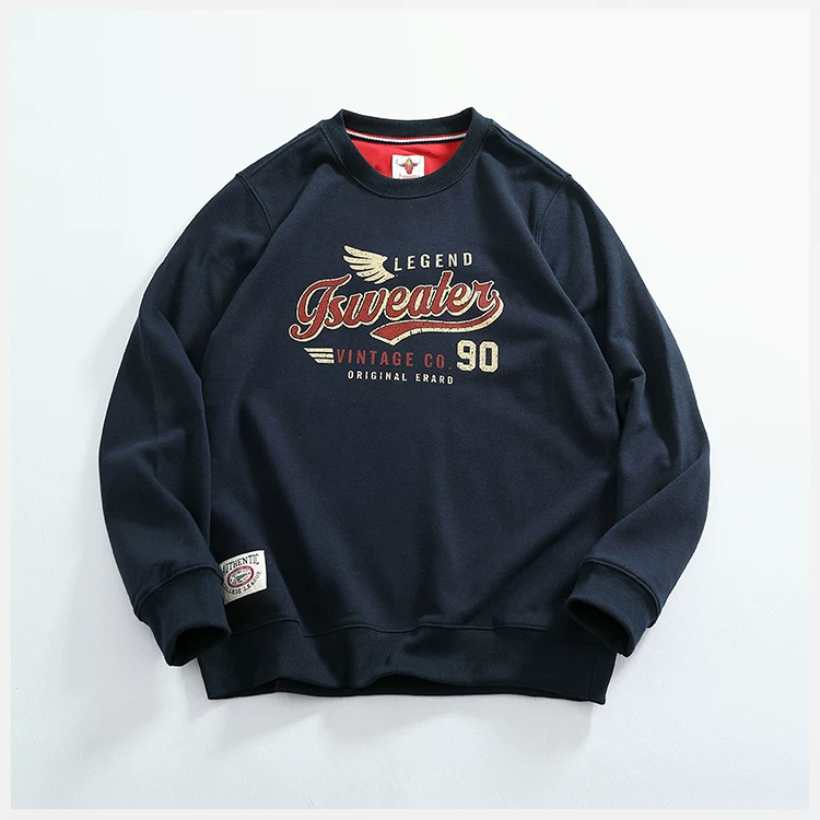 2024 Autumn New American Retro Long Sleeve O-neck Wing Letter Printed Sweatshirts Men's Fashion Terry Pullover Casual Sportwear