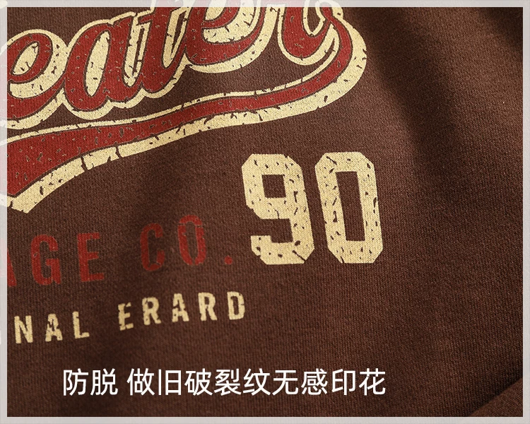 2024 Autumn New American Retro Long Sleeve O-neck Wing Letter Printed Sweatshirts Men's Fashion Terry Pullover Casual Sportwear