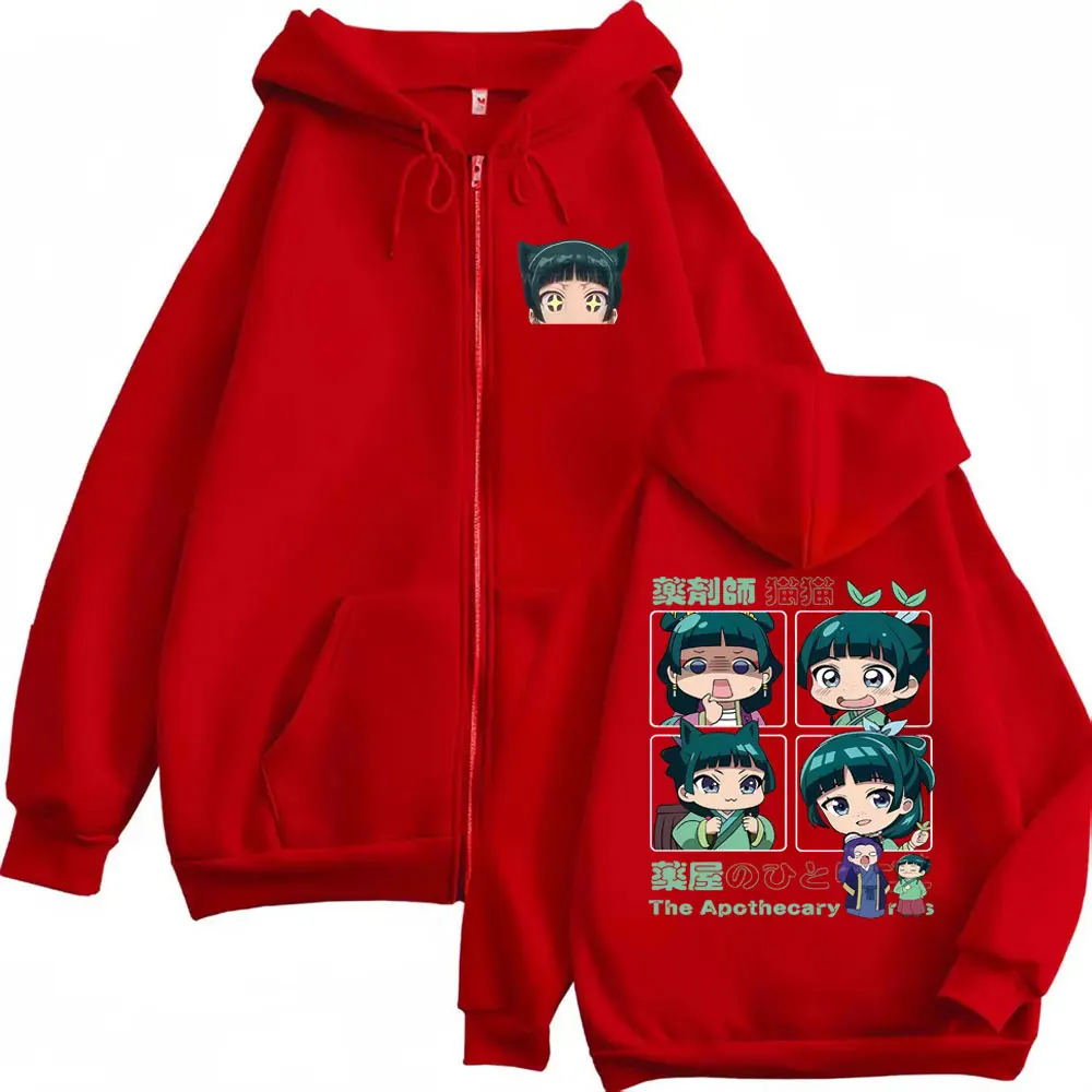 Anime The Apothecary Diaries Maomao Zipper Hoodie Men Women Casual Oversized Zip Up Jacket Male Fleece Cotton Zip Up Sweatshirt