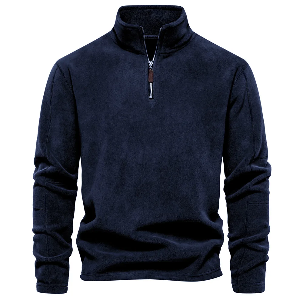 2026 Men's Winter Warm Fleece Tops Sweatshirts Casual Long Sleeve Zipper Stand Collar Pullover Tops Fashion Solid Sweatshirts