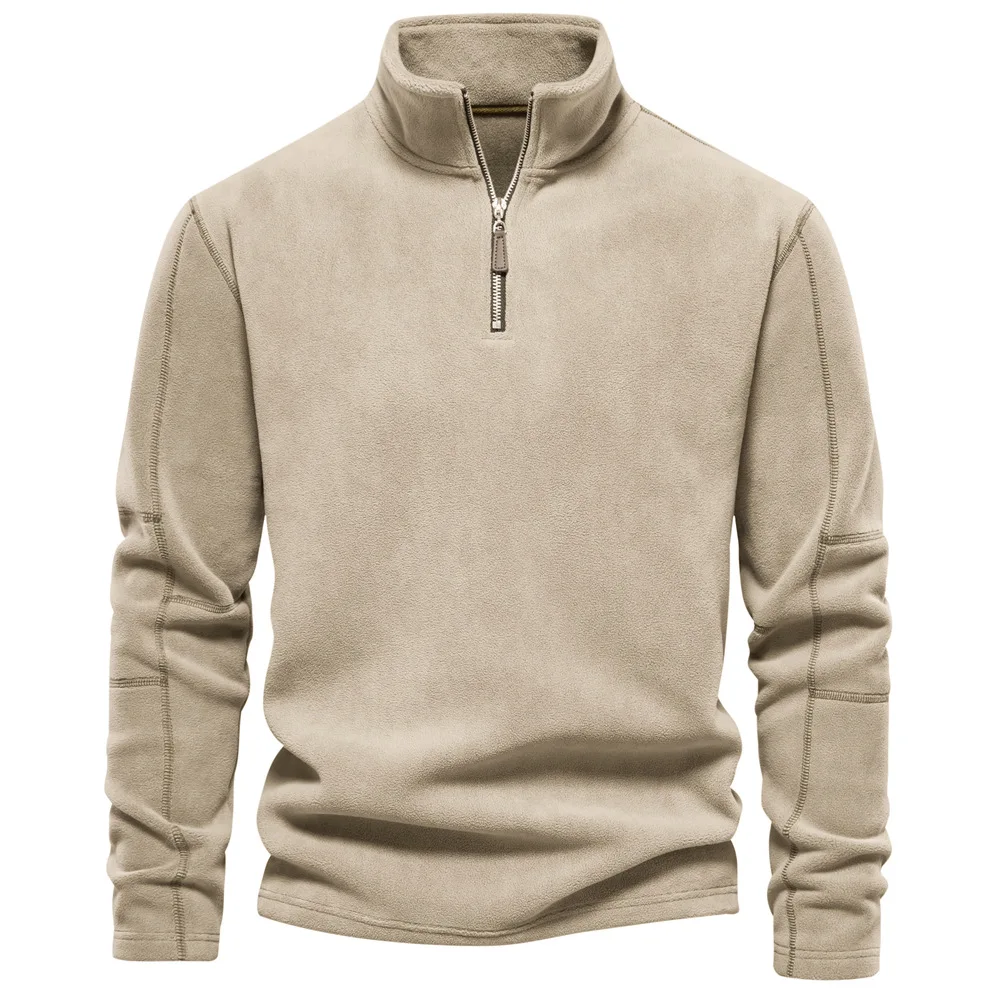 2026 Men's Winter Warm Fleece Tops Sweatshirts Casual Long Sleeve Zipper Stand Collar Pullover Tops Fashion Solid Sweatshirts