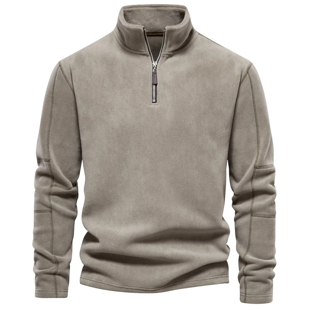 2026 Men's Winter Warm Fleece Tops Sweatshirts Casual Long Sleeve Zipper Stand Collar Pullover Tops Fashion Solid Sweatshirts
