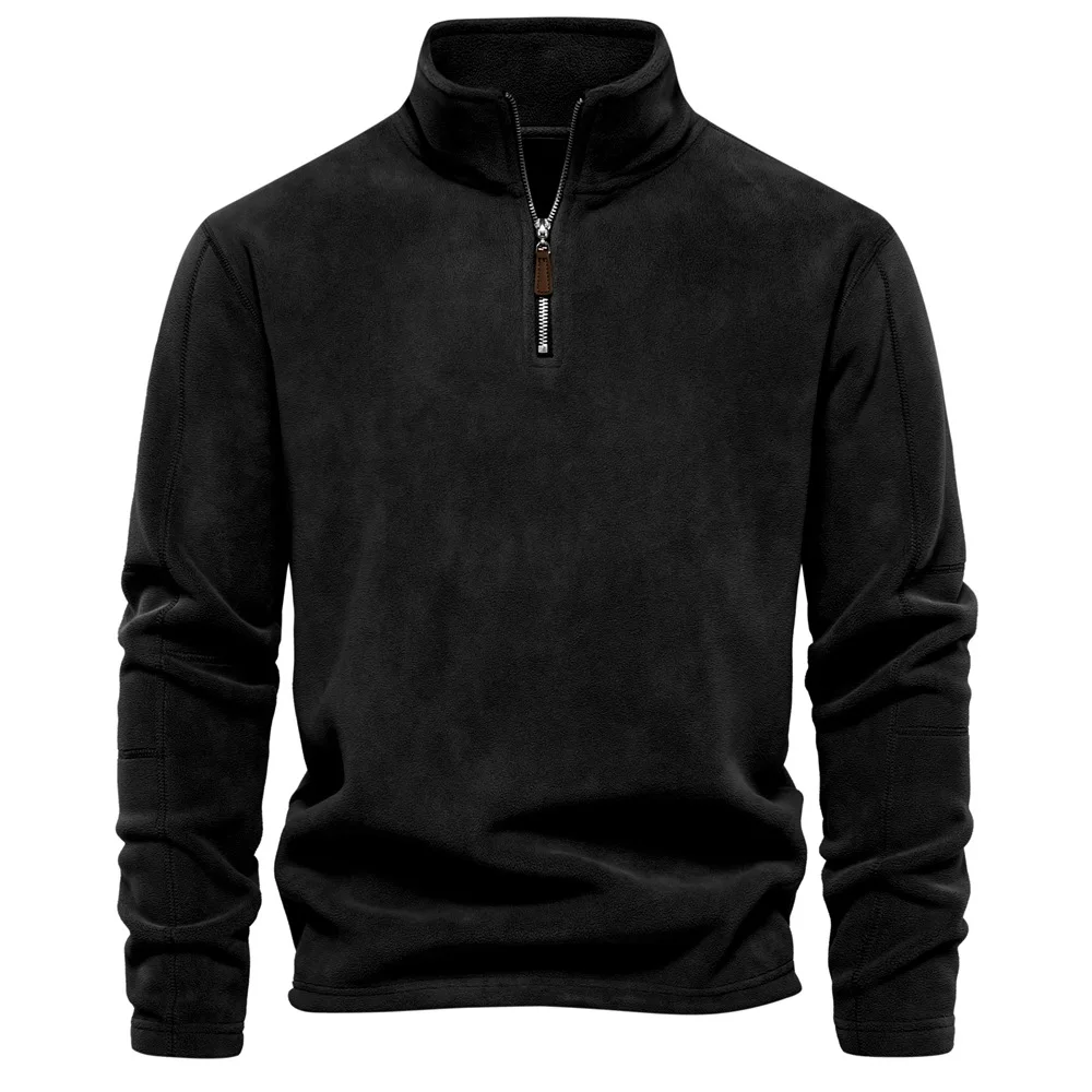 2026 Men's Winter Warm Fleece Tops Sweatshirts Casual Long Sleeve Zipper Stand Collar Pullover Tops Fashion Solid Sweatshirts