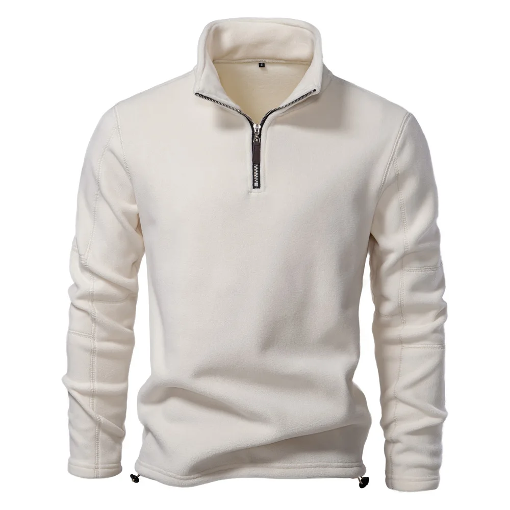 2026 Men's Winter Warm Fleece Tops Sweatshirts Casual Long Sleeve Zipper Stand Collar Pullover Tops Fashion Solid Sweatshirts
